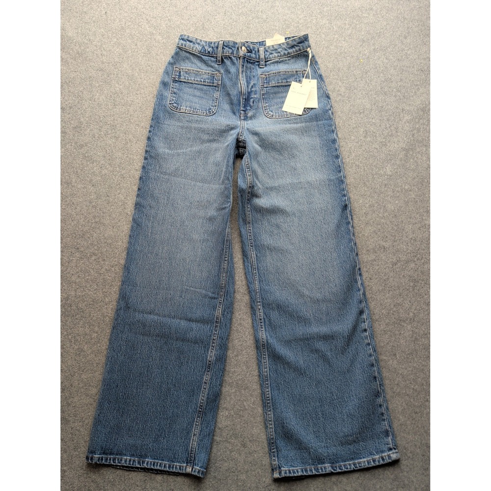 Free Assembly Womens Patch Pocket Wide Leg Jeans Light Wash Size 8 NWT